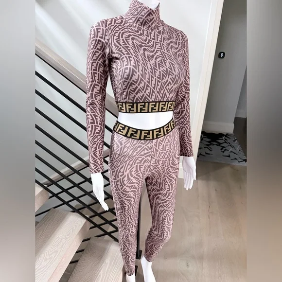 Fendi Geometric Matching Leggings Set - Brown and Black size XS/S - Picture 5 of 16